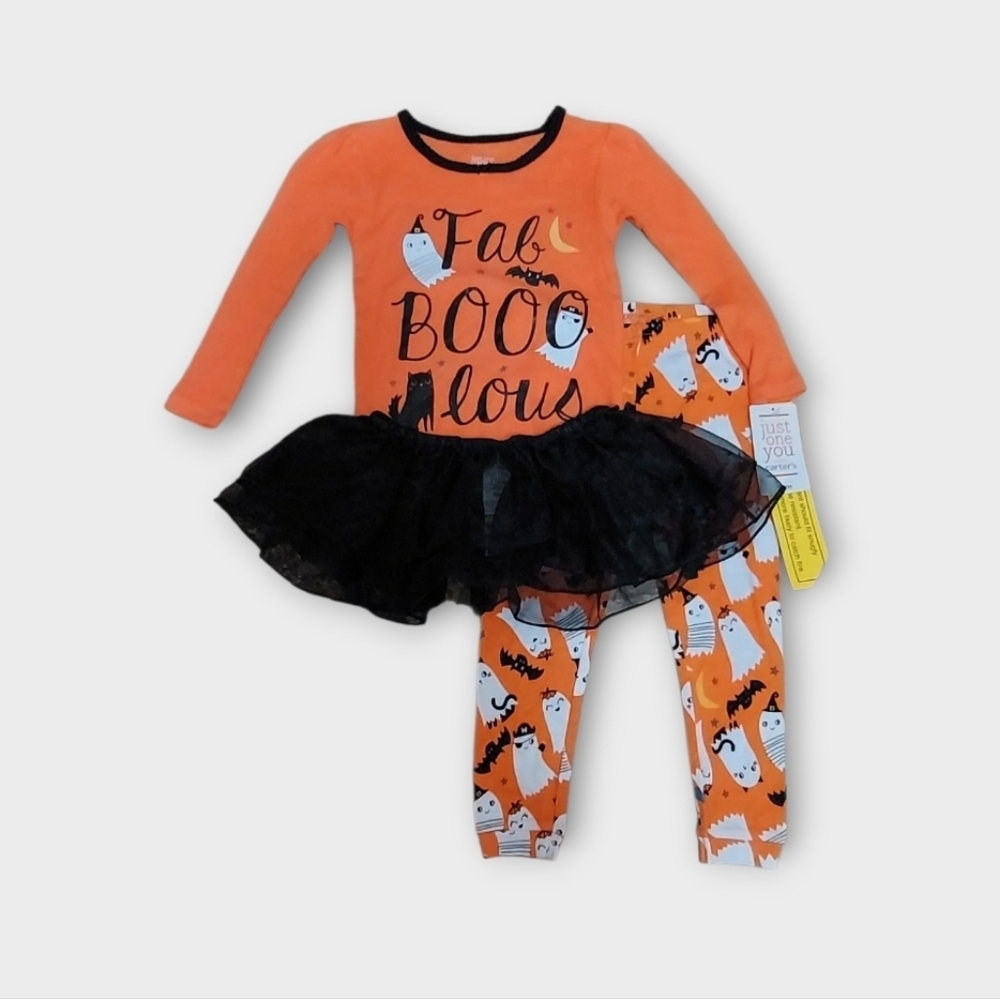 Spooky Orange and Black Kids Halloween Ghost Pajama Set ~sz 18 M